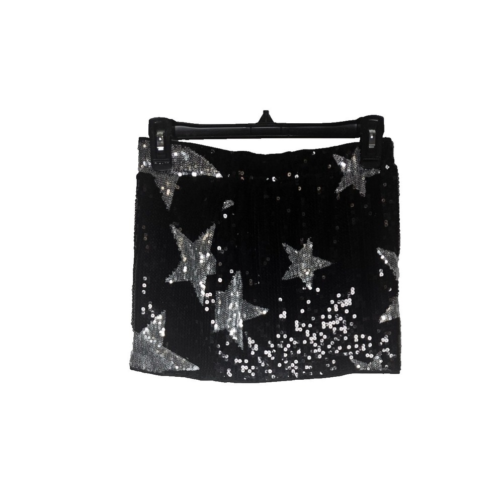 Sequin Star Mini Skirt XS Black Silver Party Festival Y2K Clubwear